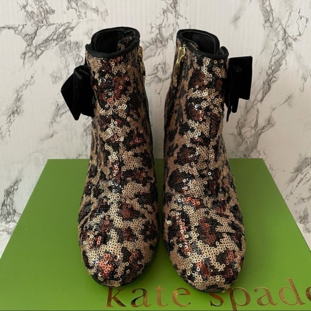 Kate Spade Langley Bootie Leopard Sequin Bow 6 - Picture 8 of 11